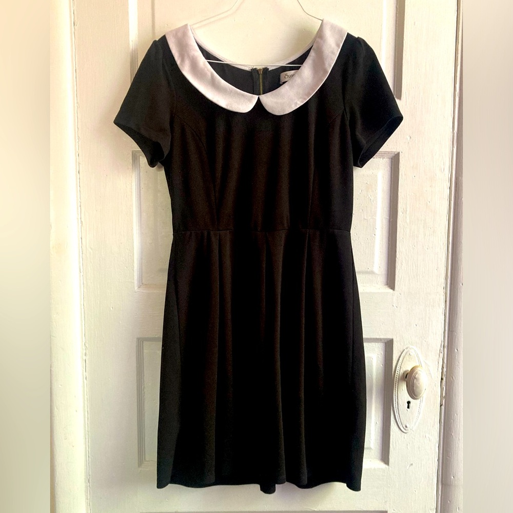 Sunny Girl Black and White Formal Sheath Dress with Peter Pan Collar